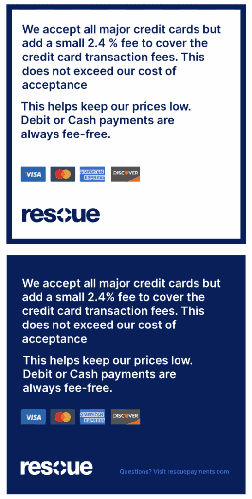 rescue payments surcharge notice signage